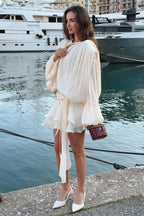 Chiffon Lantern Sleeve Tie Ruffle Mini Dress image 3