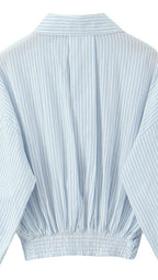 Striped Long Sleeve Shirt High Waist Tie Mini Skirt Set image 7