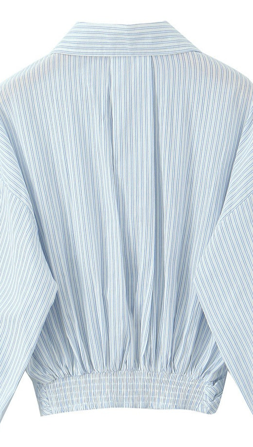 Striped Long Sleeve Shirt High Waist Tie Mini Skirt Set image 7