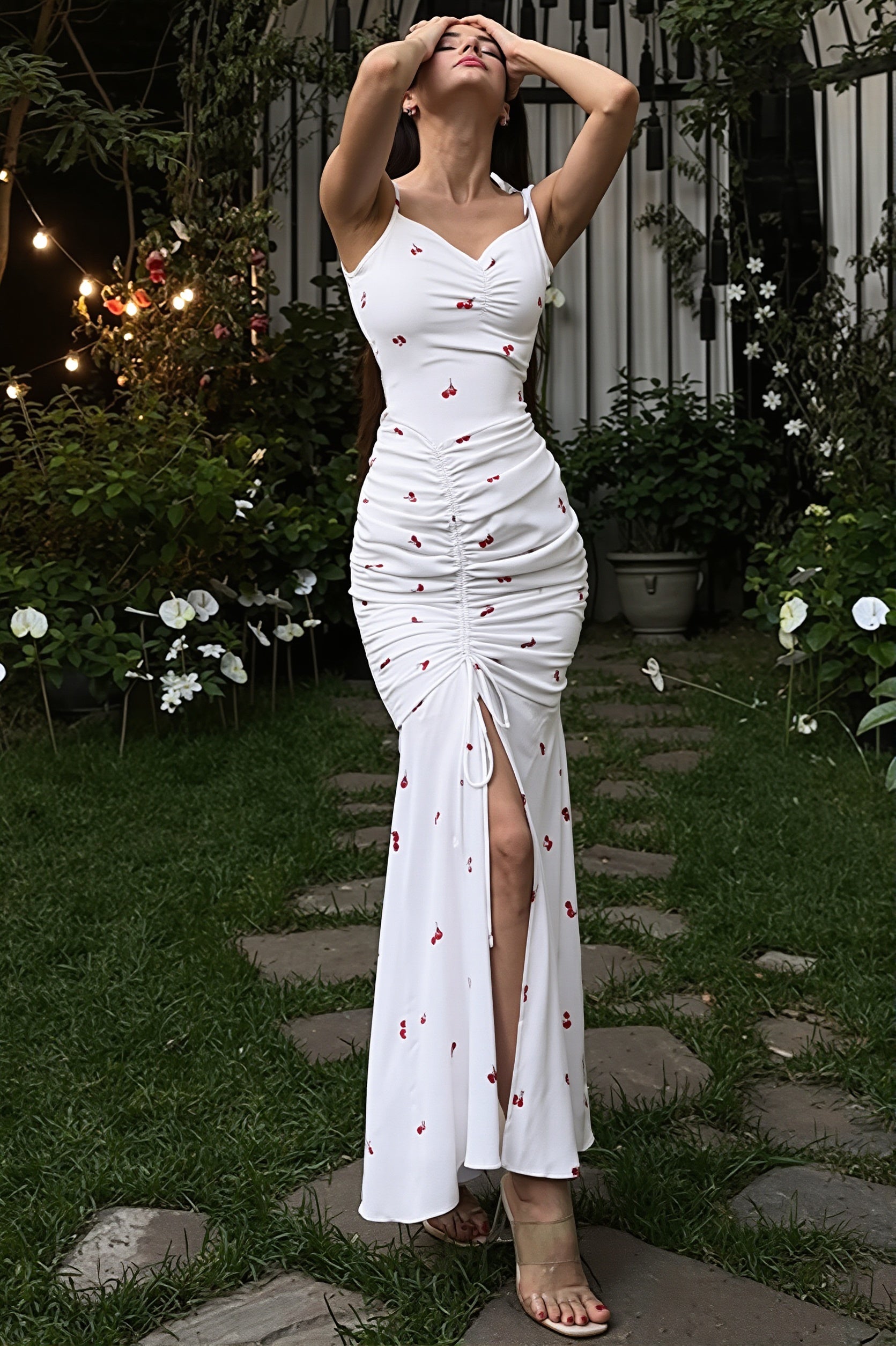 Chic Print Cami Ruched Slit Maxi Dress image 3