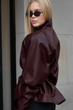 Stand Collar Trench Leather Jacket image 4