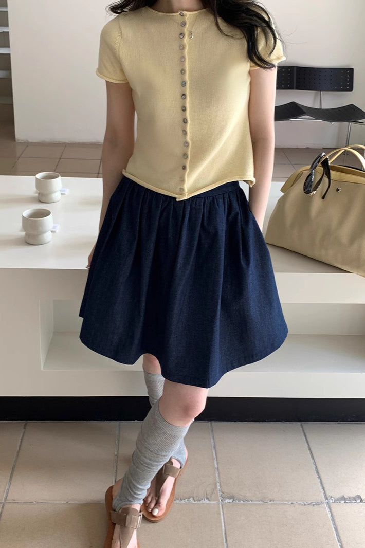 Vintage Blue High Waist A Line Denim Mini Skirt image 2