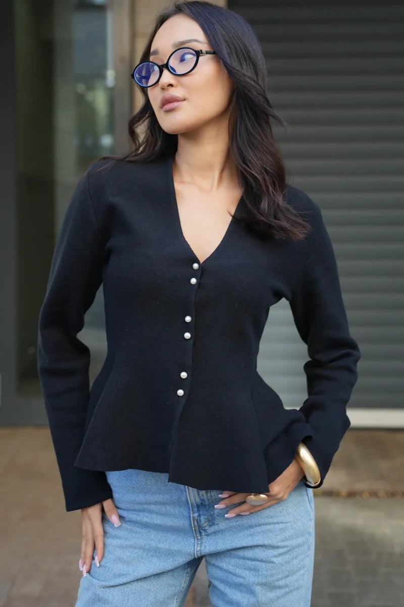 Solid Fitted Ruffled Hem Long Sleeve Knit Cardigan image 8