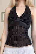 Polka Dot Satin Bow Tie Backless Halter Crop Top image 1