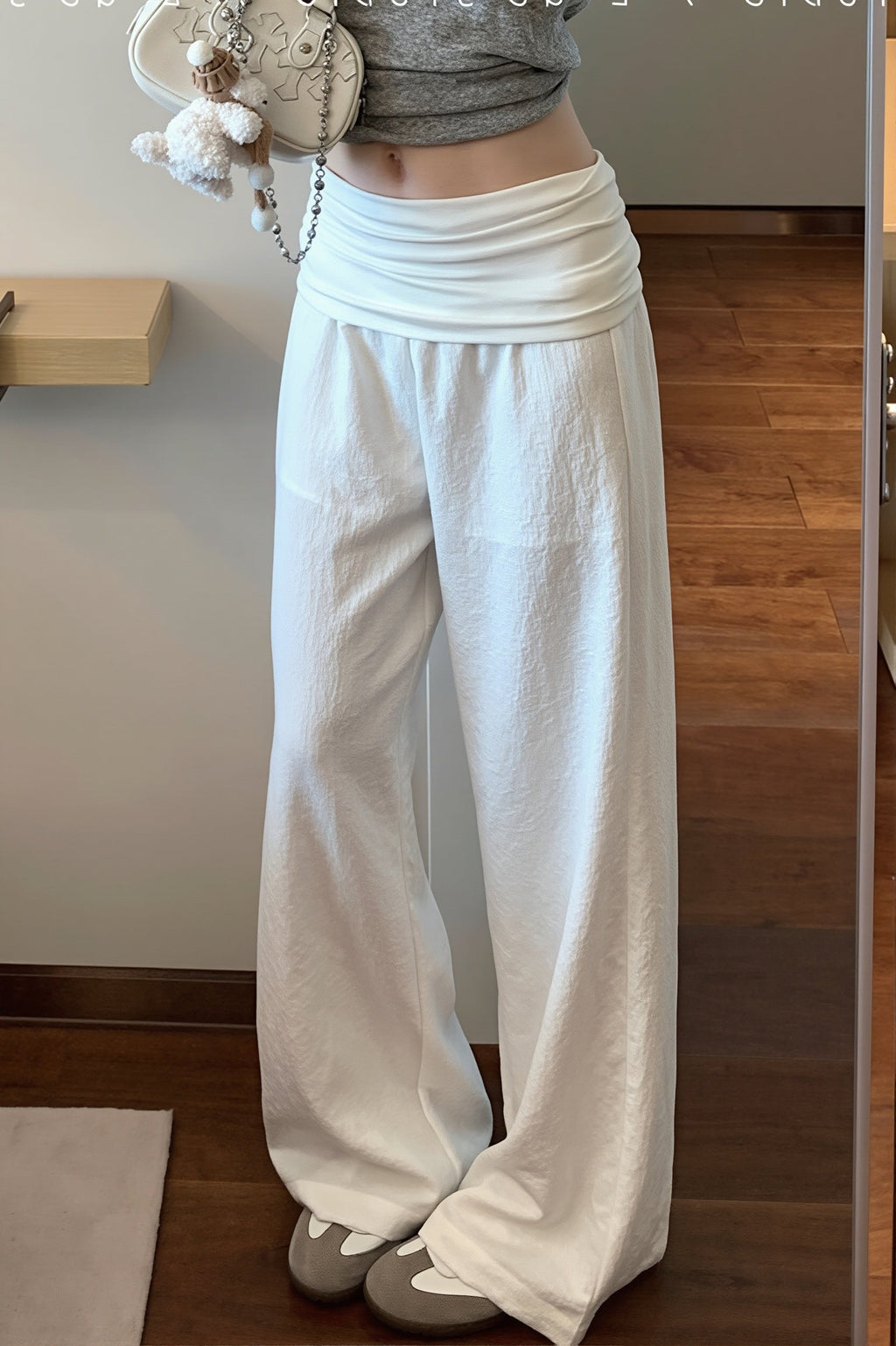 Solid Simple Fold Waist Casual Pants image 3