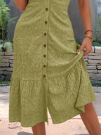 Selene Eyelet Midi Dress detail view styled for Avrienne