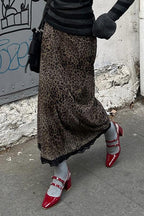 Lace Trim Leopard Patchwork Skirt image 1
