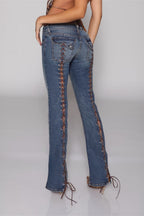 Open Back Lace Up Y2K Flare Jeans image 7