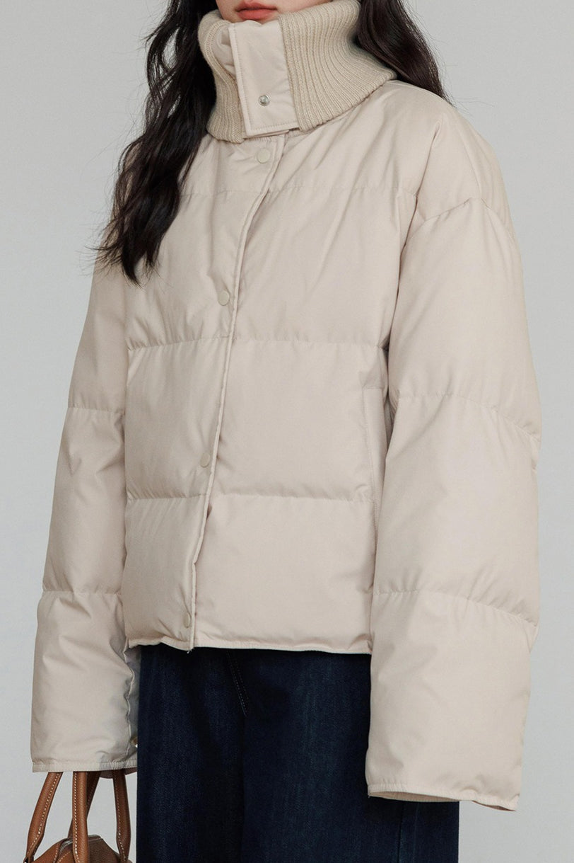Knit Collar White Duck Down Puffer Jacket image 9