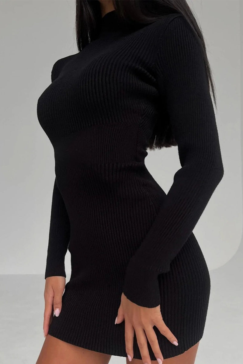 Semi-High Neck Slim Fitted Knit Sweater Dress image 7