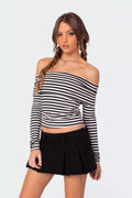 Slim Fit Striped Slit Neck Knit Top image 2