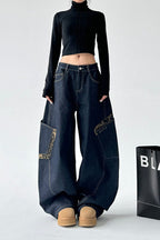 Leopard Spliced Vintage Wide Leg Jeans image 1