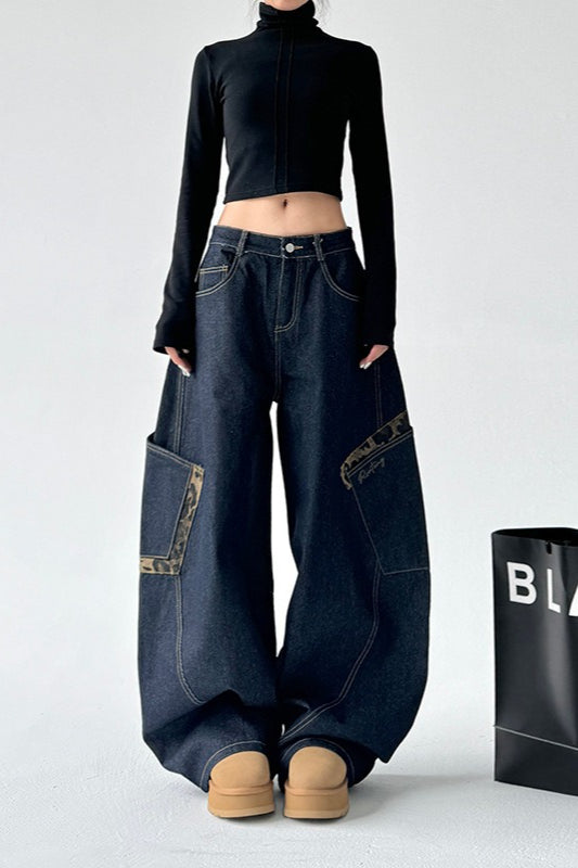 Leopard Spliced Vintage Wide Leg Jeans image 16