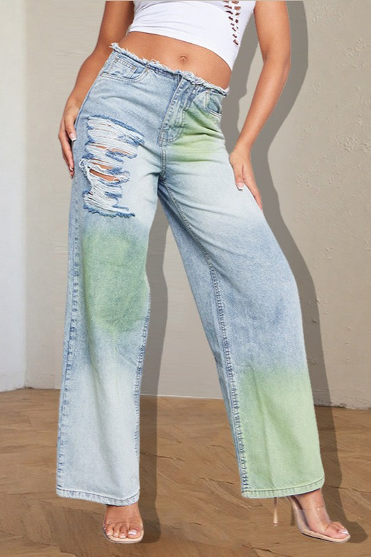 Ripped Color Block Ink Splash Distressed Jeans image 4