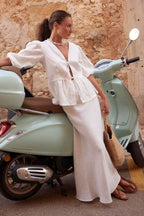 Cotton Puff Sleeve Shirt Skirt Set image 2