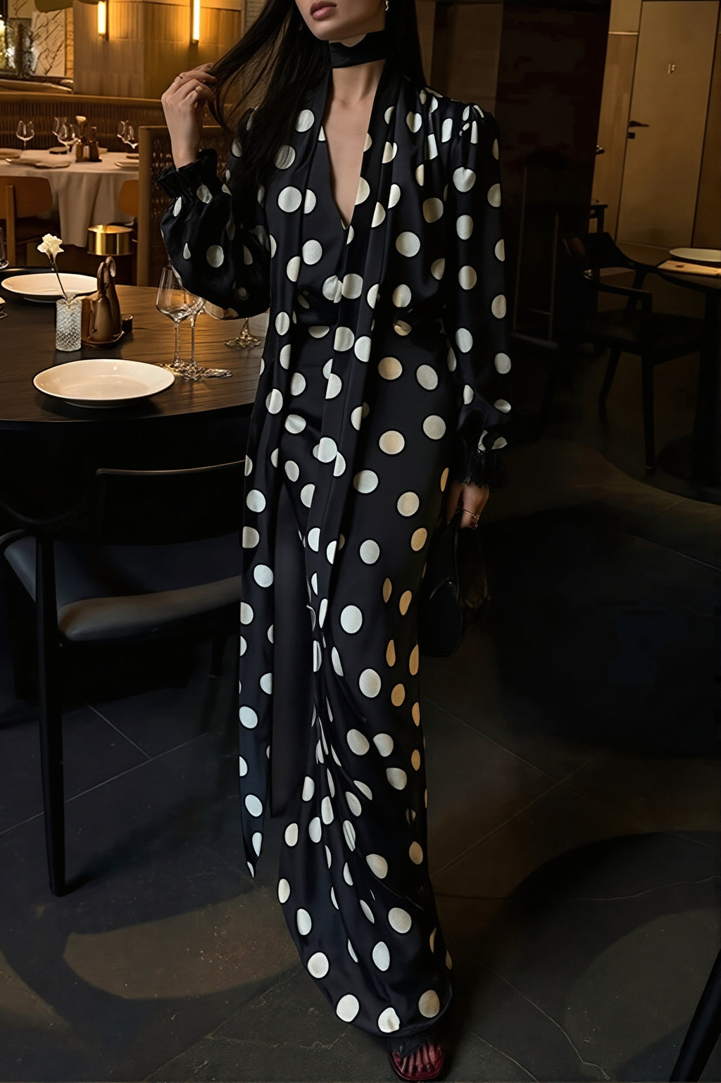 Vintage Polka Dot Sash Maxi Dress image 9