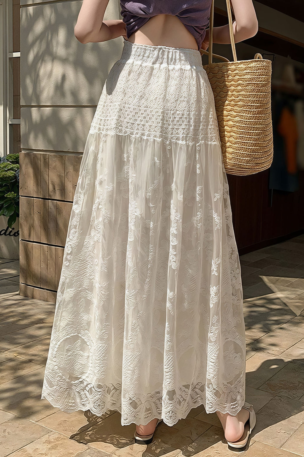 Lace Tulle Swing High Waist Skirt image 2
