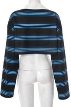 Stripe Polo Collar Crop Long Sleeve T-shirt image 6