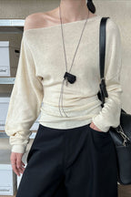 Waist Defining Asymmetric Shoulder Knit Top image 8