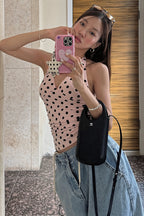Chic Polka Dot Backless Halter Bodycon Layering Halter Top image 2