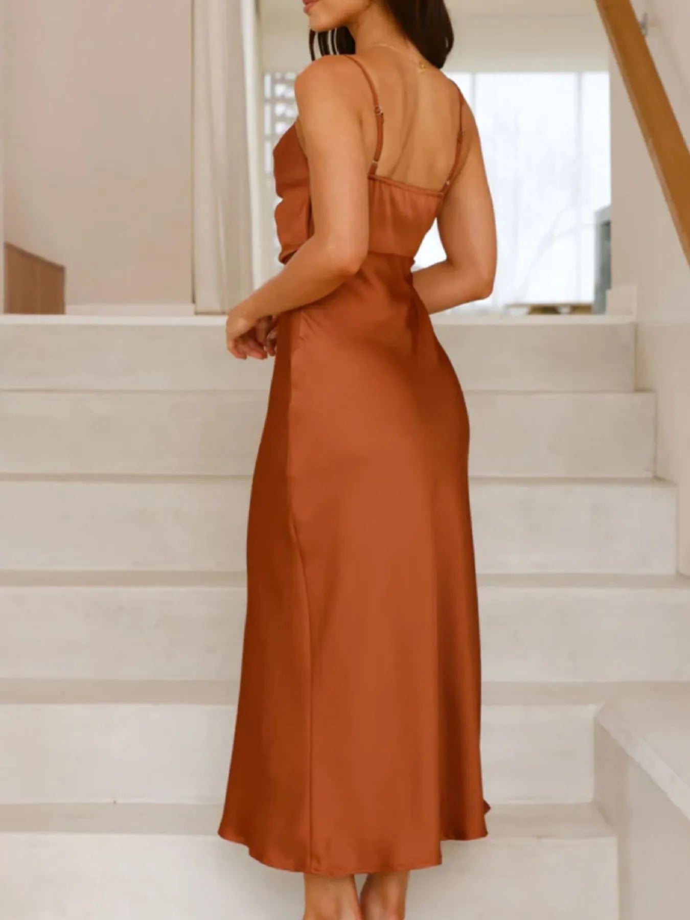 Willa Satin Dress detail view styled for Avrienne