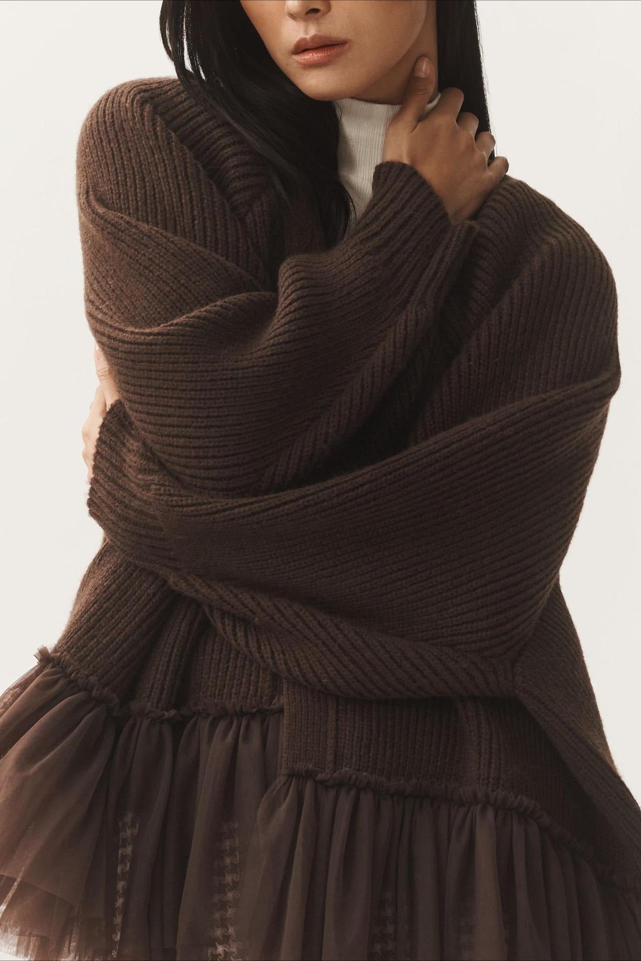 Ruffled Tulle Knit Long-Sleeve Cardigan image 7