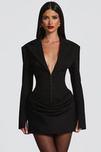 Solid Tailored Deep V Neck Slim Waist Mini Dress image 8