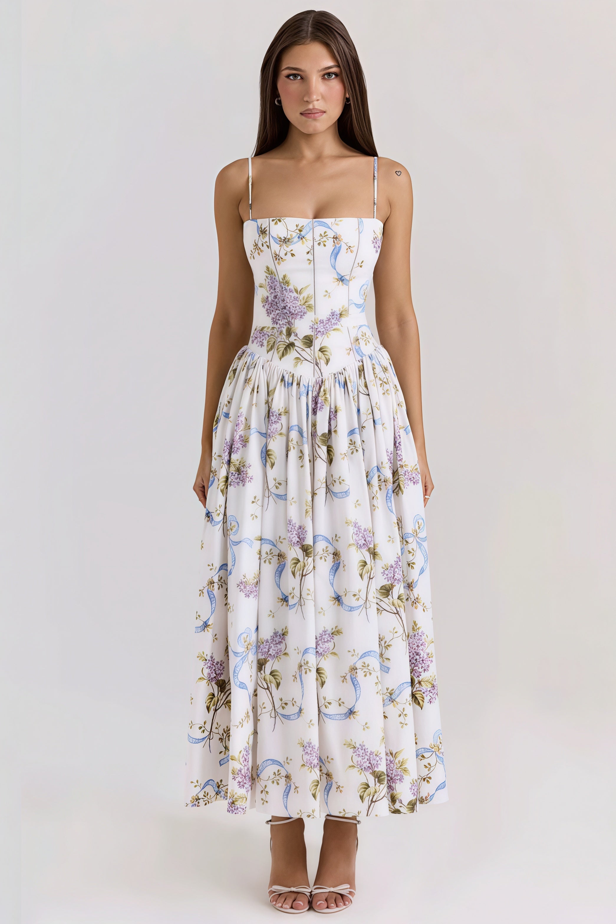 Floral Waist Tie Tube Cami Vacation Maxi Dress image 1