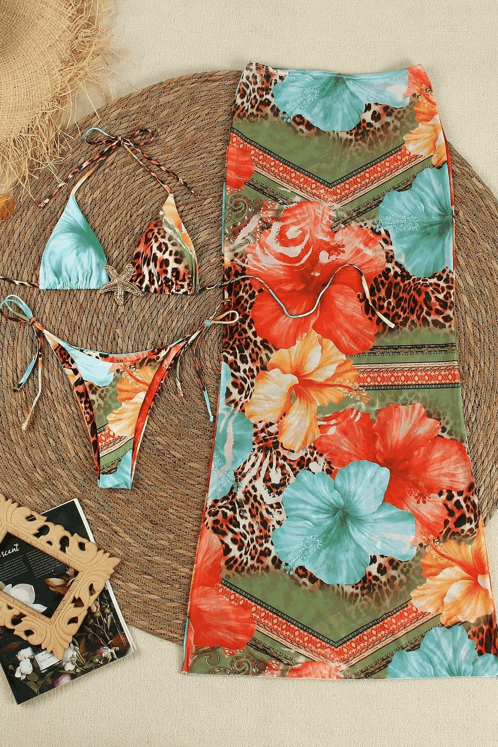 Printed Triangle Cup Quick Dry Three Piece Swim Set image 5