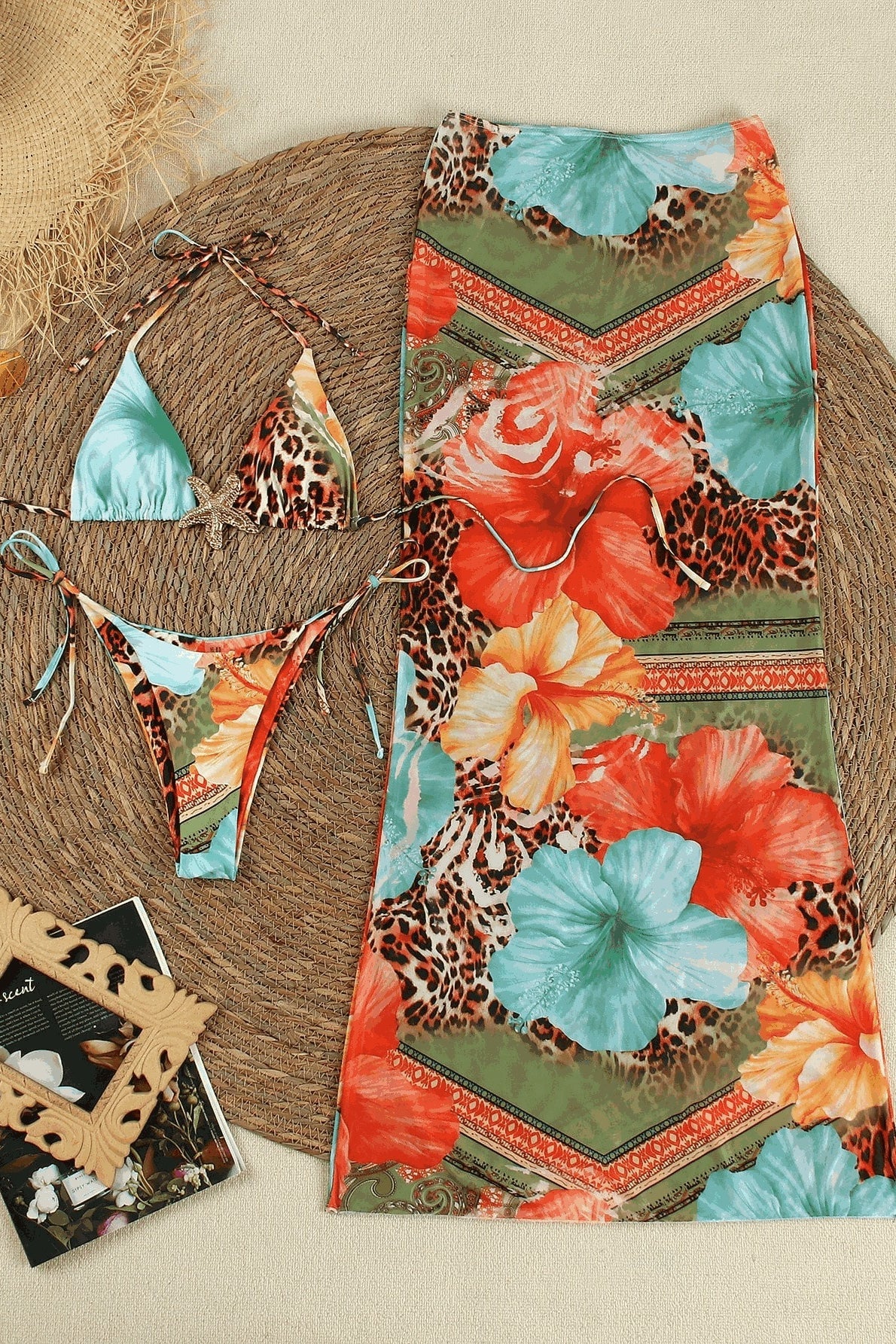 Printed Triangle Cup Quick Dry Three Piece Swim Set image 5