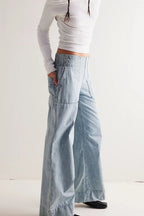 Elastic Waist Mid Rise Ruched Loose Wide Leg Jeans image 6