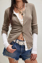 Solid Single-Button Fitted Long-Sleeve Knit Cardigan image 4