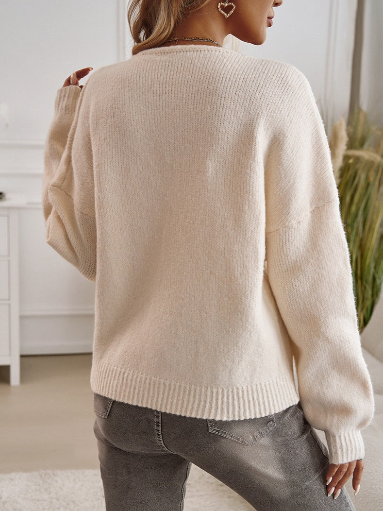 Loose Fit Button-Down Tie-Front Solid Color Sweater image 3