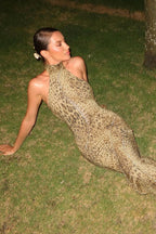 Leopard Halter Tie Back Asymmetrical Maxi Dress image 3