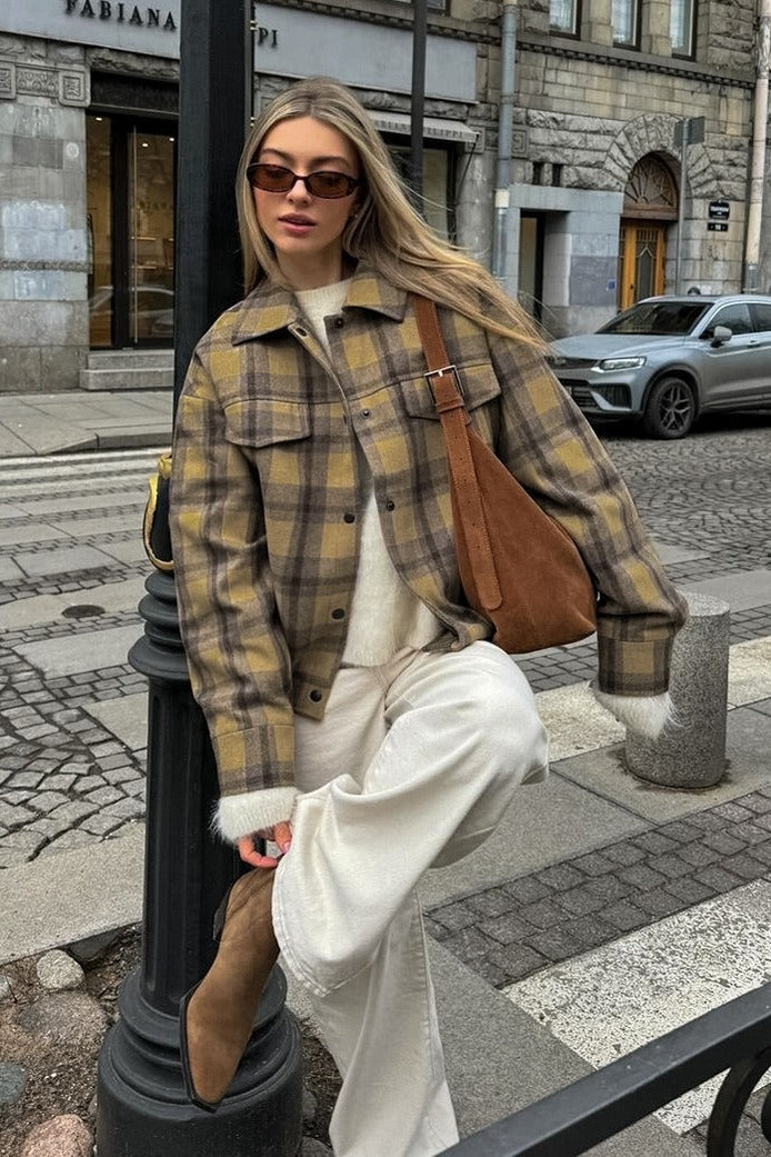 Loose Fit Plaid Wool Coat Jacket image 2