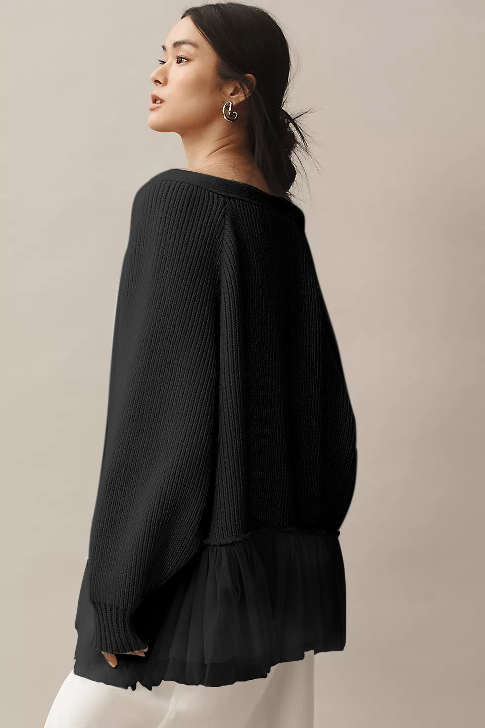 Ruffled Tulle Knit Long-Sleeve Cardigan image 10