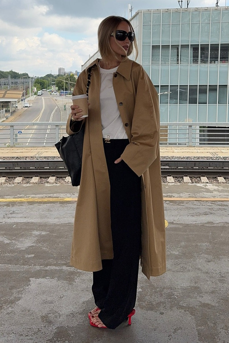 Minimalist Extra-Long Cotton Single-Breasted Lapel Overcoat image 4