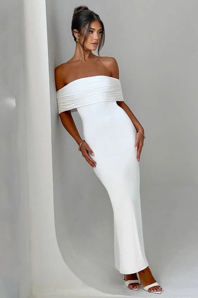 Solid Off Shoulder Ruched Formal Dress image 8