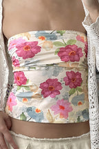 Color Block Floral Slim Strapless Blouse image 3
