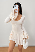 High Waist Slim Fit Solid Color Long Sleeve Mini Dress image 9