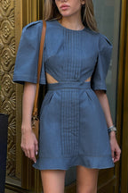 Vintage Denim Cutout Ruffled High Waist Mini Dress image 1