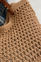Marina Woven Tote detail view styled for Avrienne