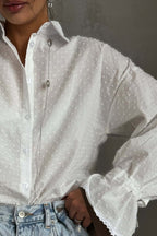 Cotton Single-Breasted Bell Sleeve Blouse image 3
