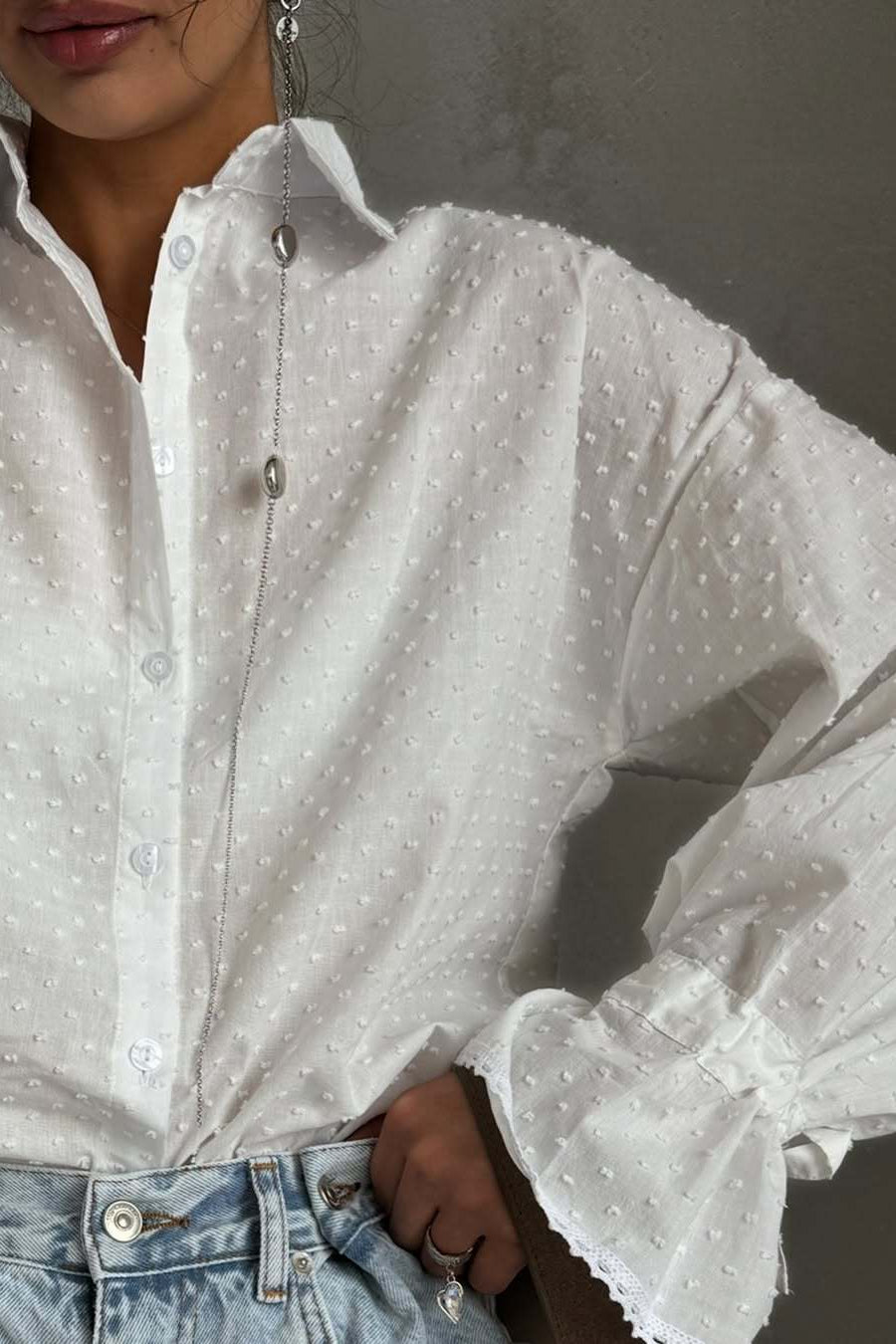 Cotton Single-Breasted Bell Sleeve Blouse image 3