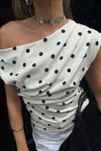 Retro Polka Dot One Shoulder Blouse image 2