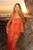Strapless Mesh Floral Tie Detail Maxi Dress image 1