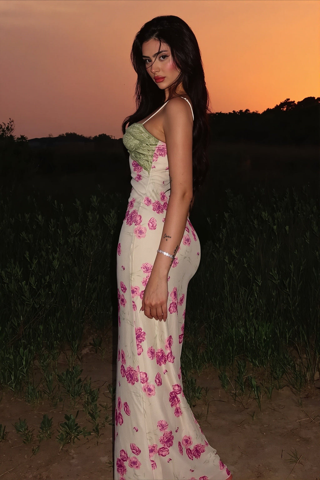 Contrast Lace Floral Cami Maxi Dress image 2
