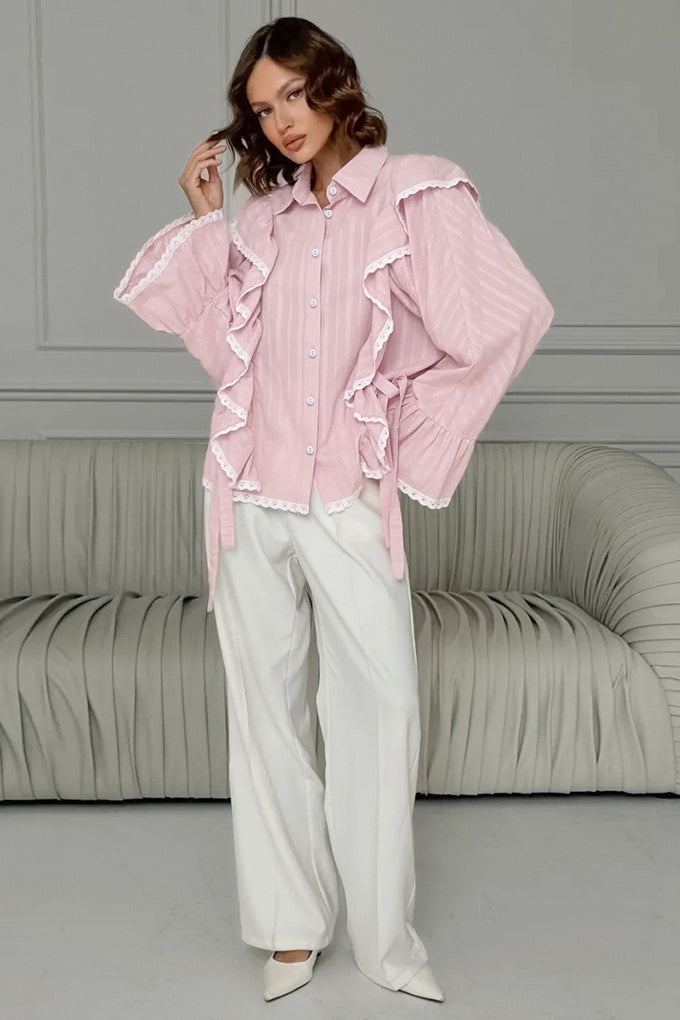 Elegant Jacquard Bell Sleeve Loose Blouse image 5