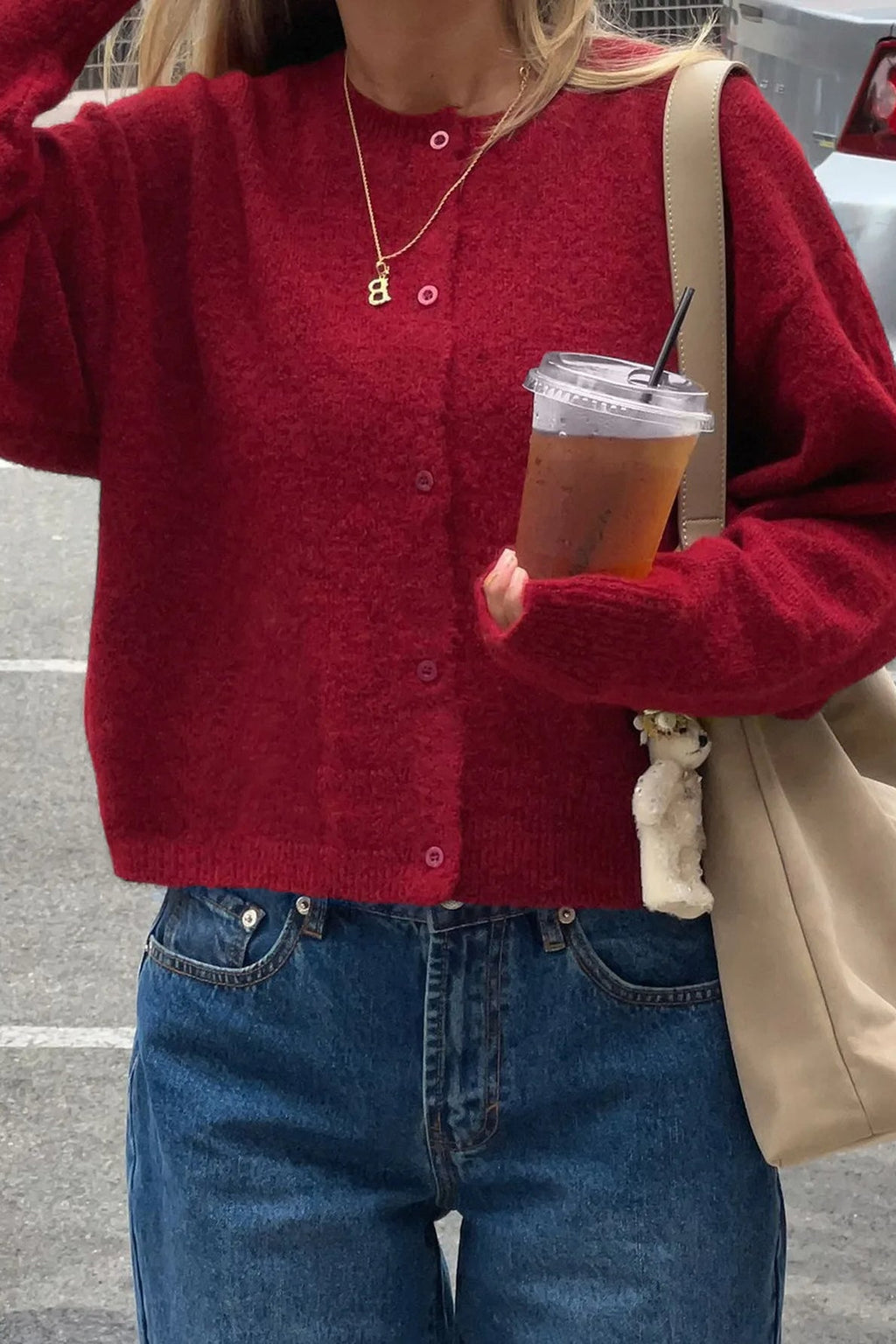 Cropped Knit Button Cardigan image 1