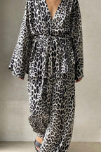 Chic Printed Long-Sleeve Shirt Belted Wide-Leg Pants Two Piece Set image 4